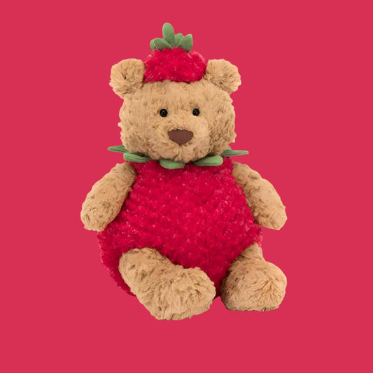 Meet the Jellycat Bear in a Strawberry Suit That’s Captivating Hearts Worldwide!